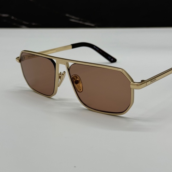 NEW PR A53S VAF10D PRADA GOLD BROWN PILOT SPR A53 VAF10D MEN SUNGLASSES - Picture 6 of 12